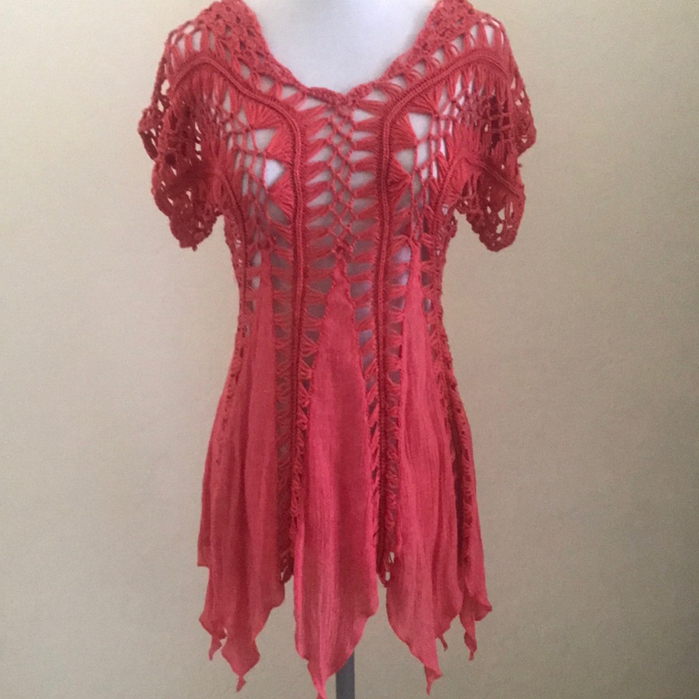 Coral Crochet Top/Dress M
